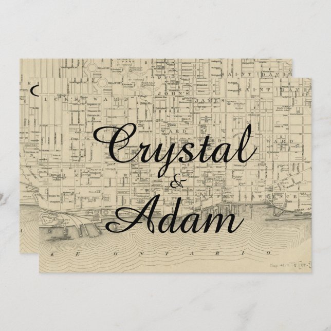 Vintage Rustic Toronto Map Wedding Invitation (Front/Back)