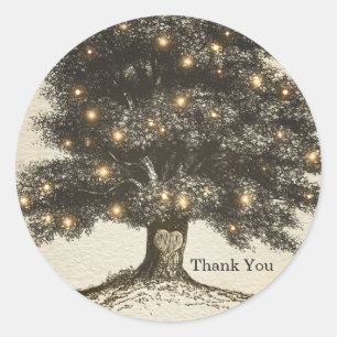 Vintage Rustic Tree & Lights Wedding Favour Classic Round Sticker