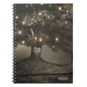 Vintage Rustic Tree & Night Lights Custom Wedding Spiral Notebook