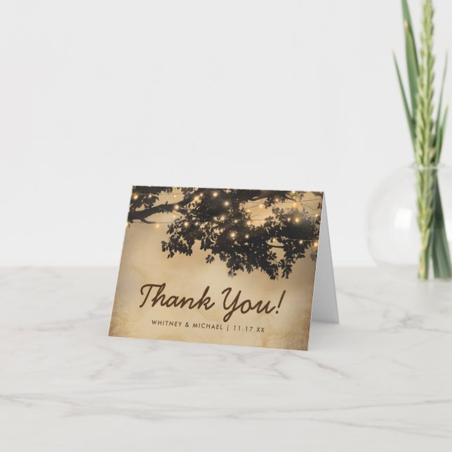 Vintage Rustic Tree Wedding Thank You Card (Front)