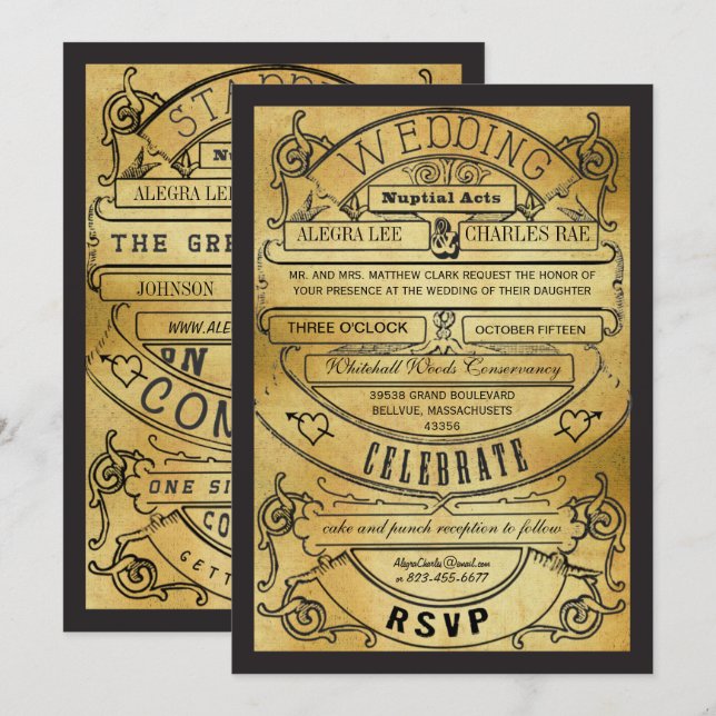 Vintage Rustic Typography Ticket Wedding  Invitation (Front/Back)
