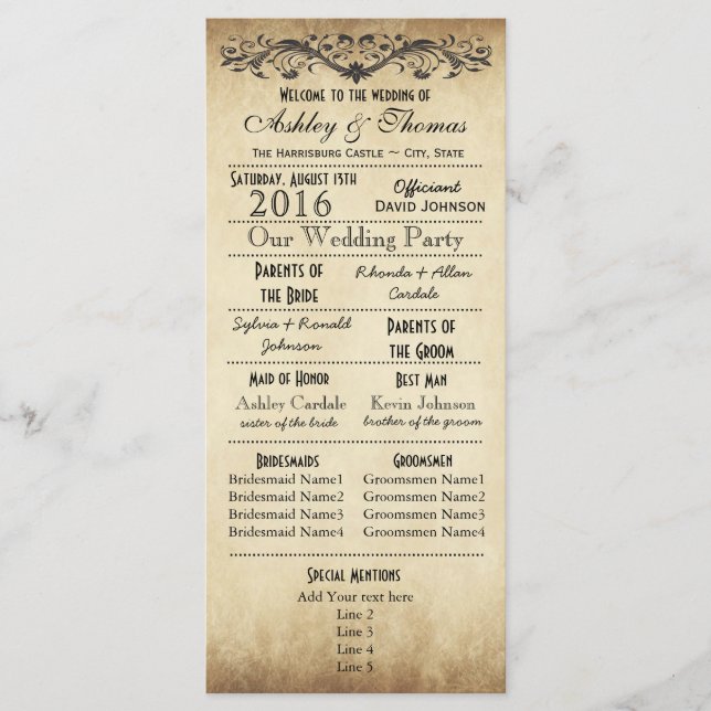 Vintage Rustic Typography Wedding Programs Programme (Front)