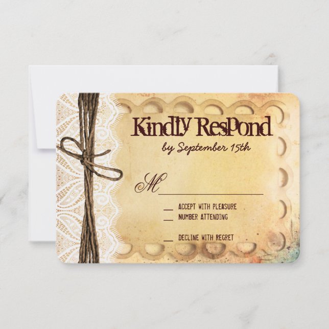 Vintage Rustic Typography Wedding RSVP Cards (Front)