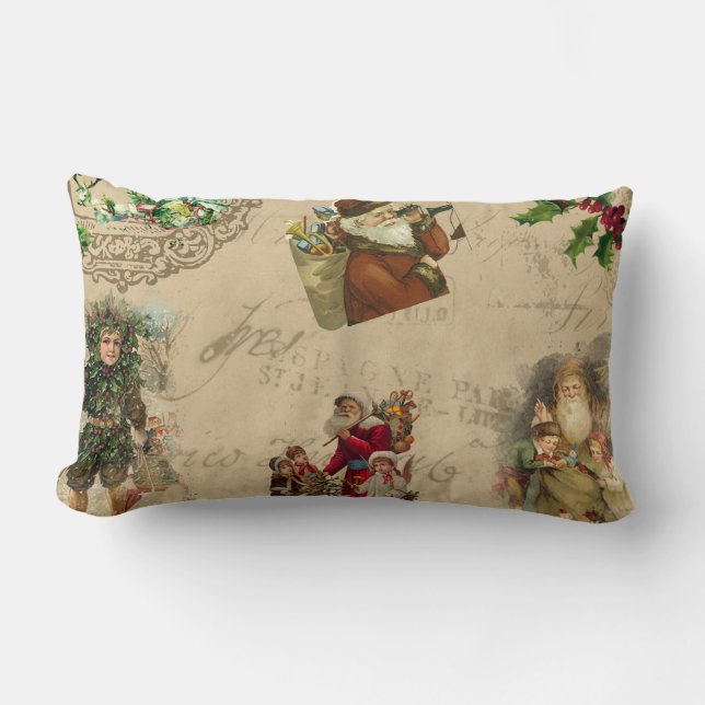 Vintage Rustic Victorian Christmas Collage  Lumbar Cushion (Front)