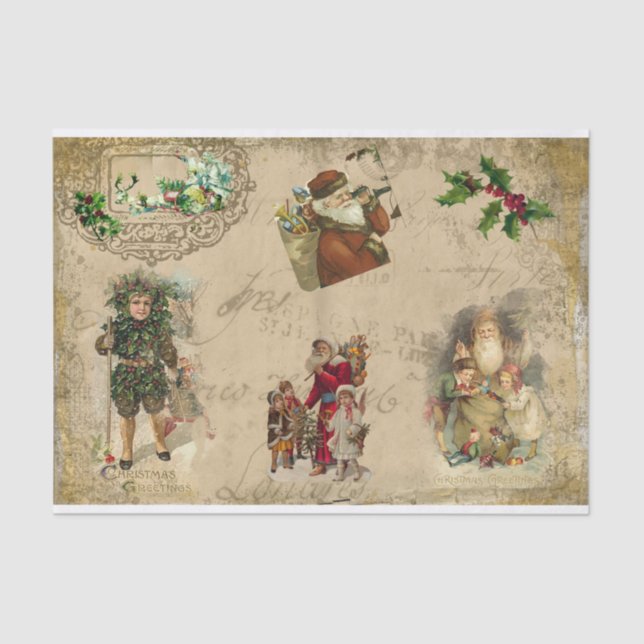 Vintage Rustic Victorian Christmas Collage Tissue Paper (Front)