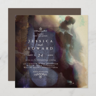 Vintage Rustic Watercolor Bird Floral Wedding Invitation