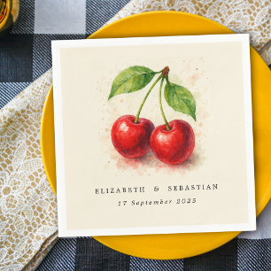 Vintage Rustic Watercolor Cherry Fruit Typography Napkin