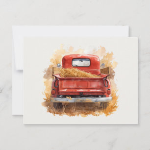 Vintage Rustic Watercolor Red Farm Truck with Hay Postcard