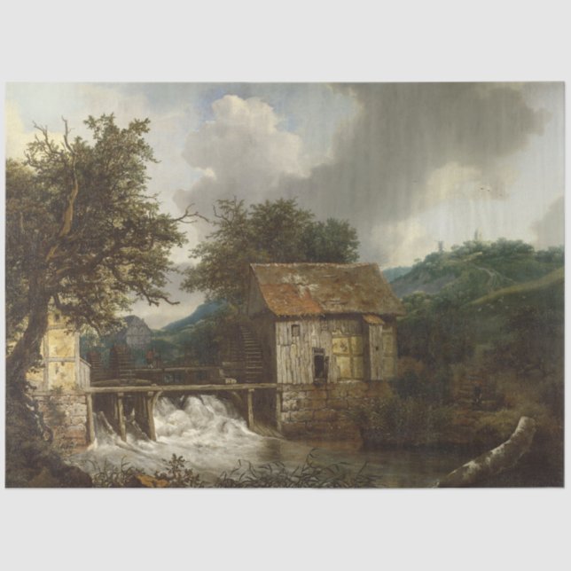 Vintage Rustic Watermill Antique Landscape Tissue Paper (Front)
