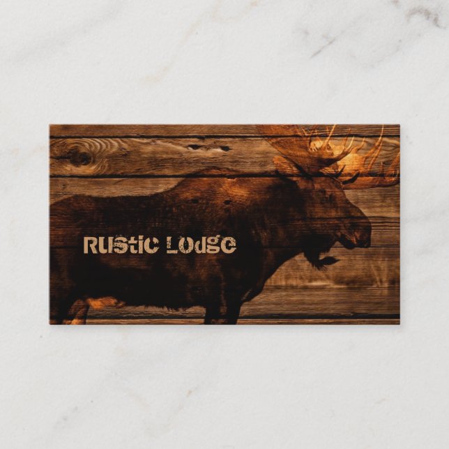 vintage rustic WESTERN country woodgrain MOOSE Business Card (Front)