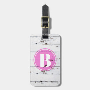 Vintage rustic white wood girly pink monogram luggage tag