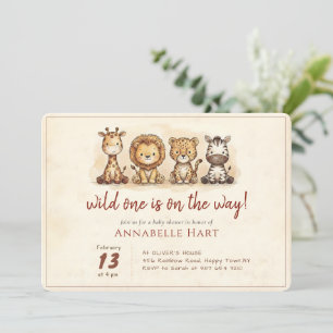 Vintage Rustic Wild One Safari Baby Shower Invitation