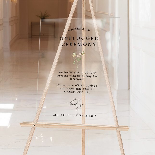 Vintage Rustic Wildflower Unplugged Ceremony Acrylic Sign (Creator Uploaded)