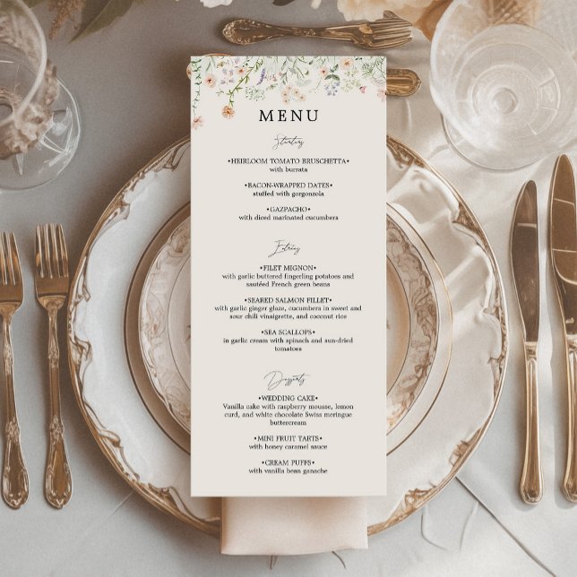 Vintage Rustic Wildflower Wedding Flat Menu (Creator Uploaded)