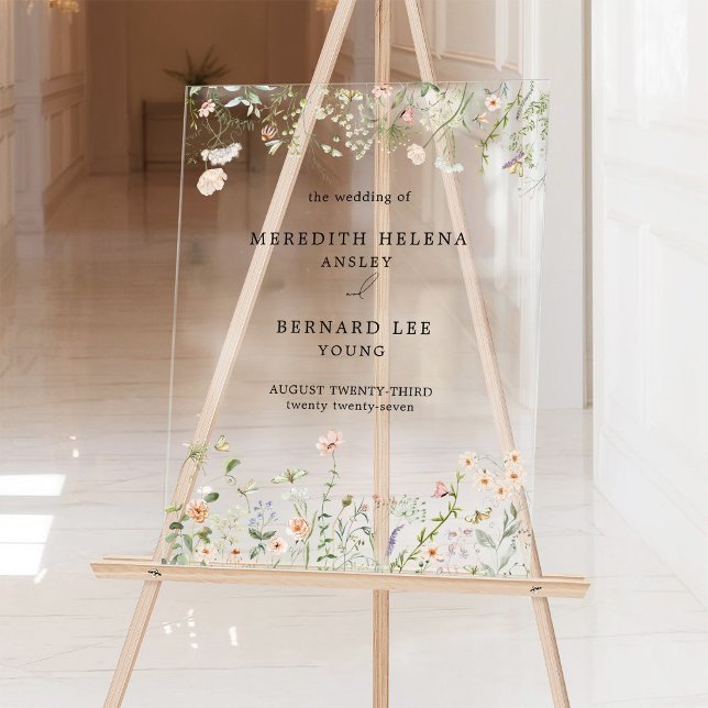 Vintage Rustic Wildflower Wedding Welcome Acrylic Sign (Creator Uploaded)