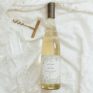 Vintage Rustic Wildflower Wedding Wine Label