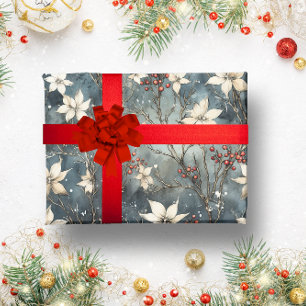 Vintage Rustic winter white botanical Christmas Wrapping Paper