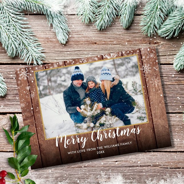 Vintage Rustic Wood Merry Christmas Photo Holiday Card (Creator Uploaded)