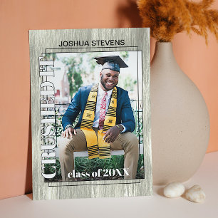 Vintage Rustic Woodgrain Graduation Announcement Postcard