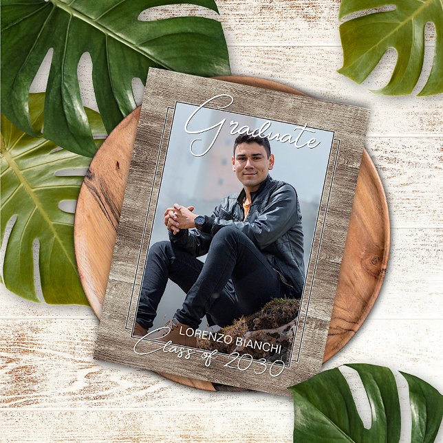 Vintage Rustic Woodgrain Graduation Announcement Postcard (Creator Uploaded)