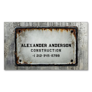 Vintage Rusty Metal Name Plate Industrial Grid Magnetic Business Card