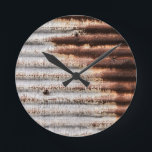 Vintage Rusty Metal Round Clock<br><div class="desc">VIntage corrugated rusty metal background,  industrial look</div>