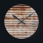 Vintage Rusty Metal Round Clock<br><div class="desc">Vintage rusty corrugated metal background</div>