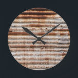 Vintage Rusty Metal Round Clock<br><div class="desc">Vintage rusty corrugated metal background</div>