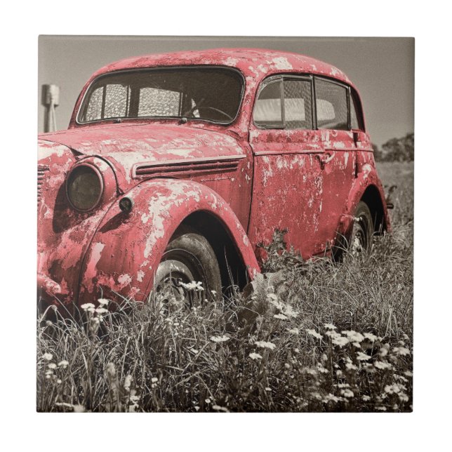 Vintage Rusty Red Truck Tile (Front)