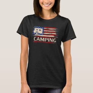 Vintage Rv Camper American Flag Camping T-Shirt
