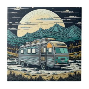 Vintage RV in the Mountains with Full Moon Tile