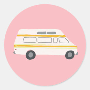 Vintage RV Van Motorhome Campervan Cute Drawing Classic Round Sticker
