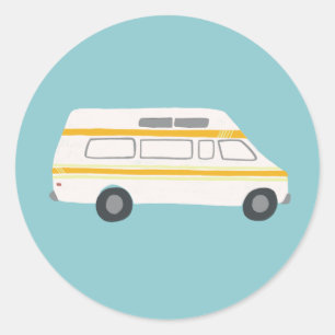 Vintage RV Van Motorhome Campervan Cute Drawing Classic Round Sticker