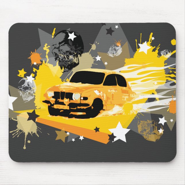 vintage saab rally mousepad - yellow orange (Front)