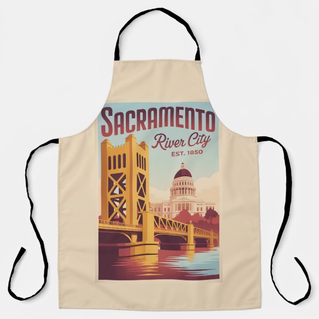 Vintage Sacramento California Retro Travel Poster  Apron (Front)