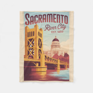 Vintage Sacramento California Retro Travel Poster Fleece Blanket