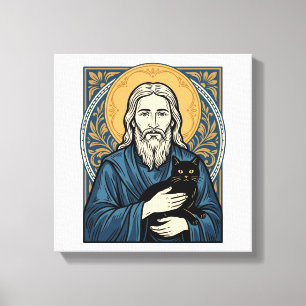 Vintage Sacred Cat Portrait Vector Shirt Design_1 Canvas Print
