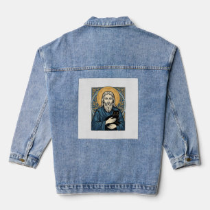 Vintage Sacred Cat Portrait Vector Shirt Design_1 Denim Jacket
