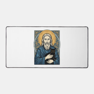 Vintage Sacred Cat Portrait Vector Shirt Design_1 Desk Mat