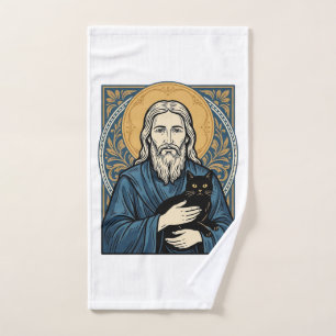 Vintage Sacred Cat Portrait Vector Shirt Design_1 Hand Towel