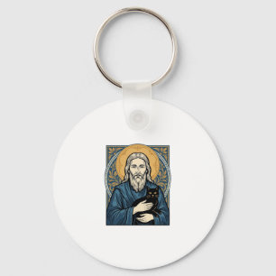 Vintage Sacred Cat Portrait Vector Shirt Design_1 Key Ring