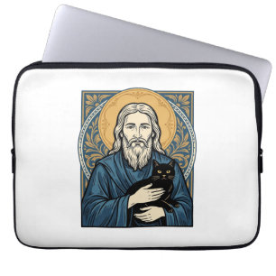 Vintage Sacred Cat Portrait Vector Shirt Design_1 Laptop Sleeve
