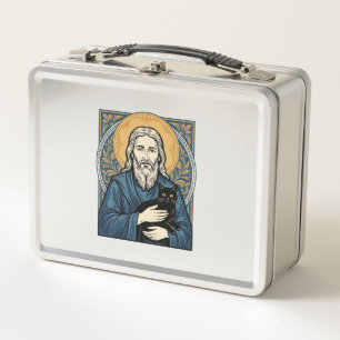 Vintage Sacred Cat Portrait Vector Shirt Design_1 Metal Lunch Box
