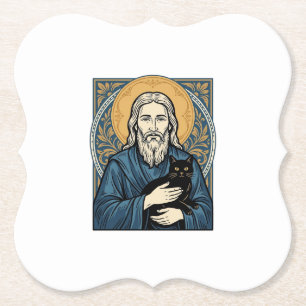 Vintage Sacred Cat Portrait Vector Shirt Design_1 Paper Coaster