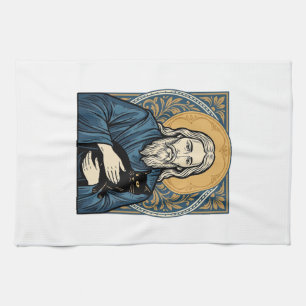 Vintage Sacred Cat Portrait Vector Shirt Design_1 Tea Towel