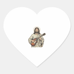 Vintage Sacred Guitarist Engraving Shirt Design_1 Heart Sticker