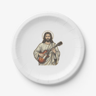 Vintage Sacred Guitarist Engraving Shirt Design_1 Paper Plate