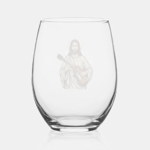 Vintage Sacred Guitarist Engraving Shirt Design_1 Stemless Wine Glass