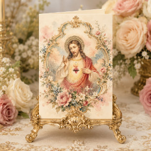 Vintage Sacred Heart Birthday Blessings Card