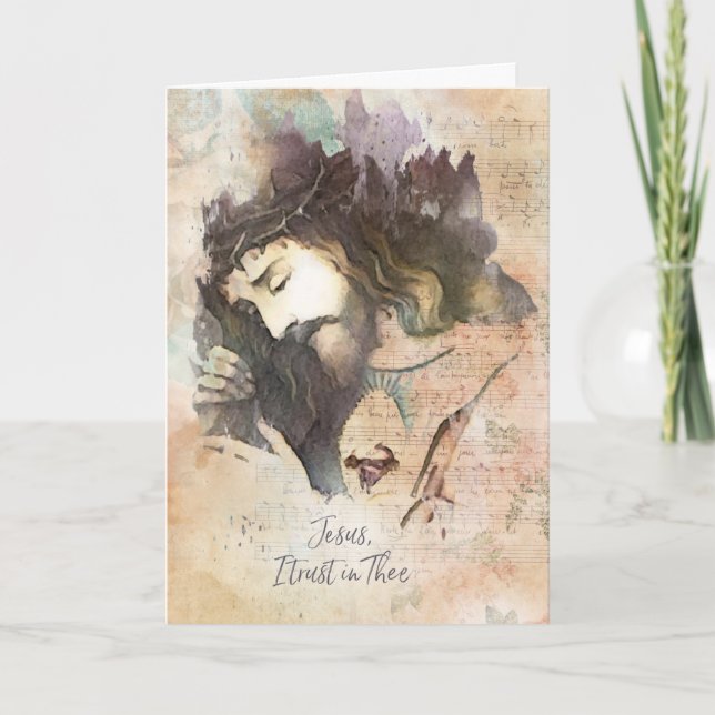 Vintage Sacred Heart of Jesus carrying cross Card (Front)